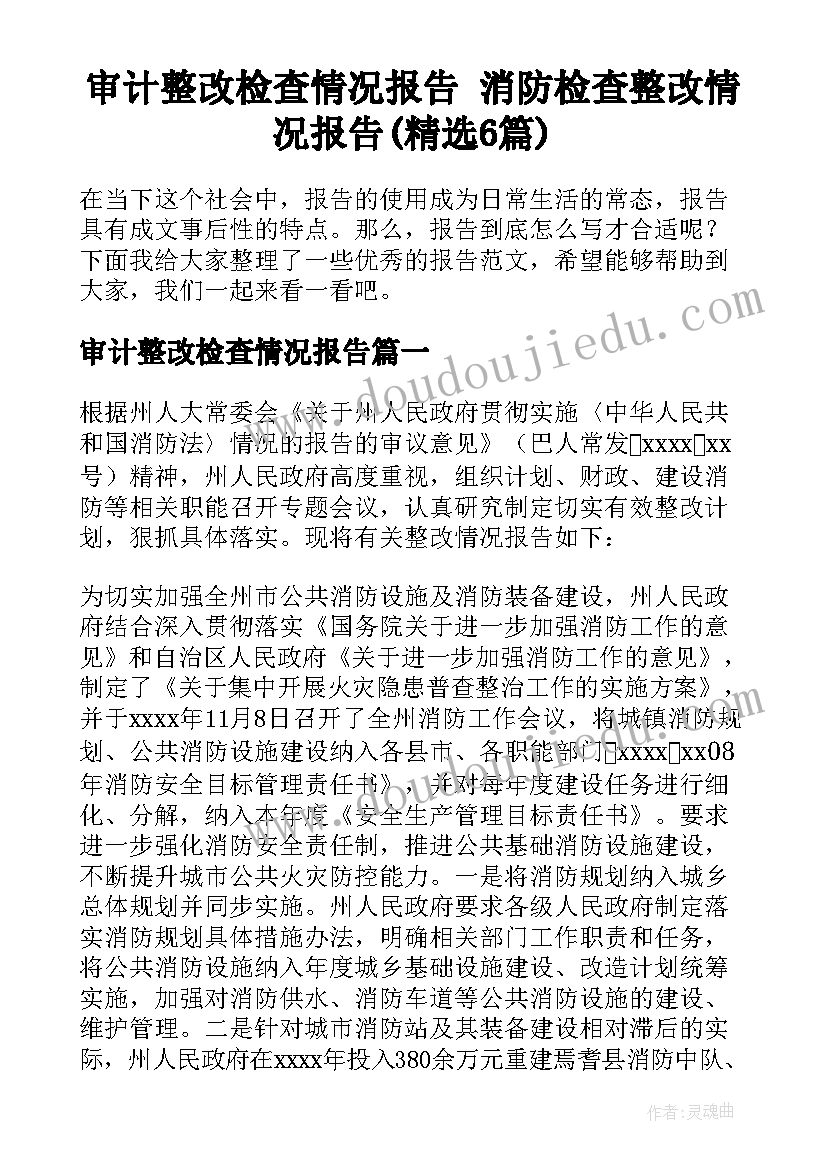 审计整改检查情况报告 消防检查整改情况报告(精选6篇)