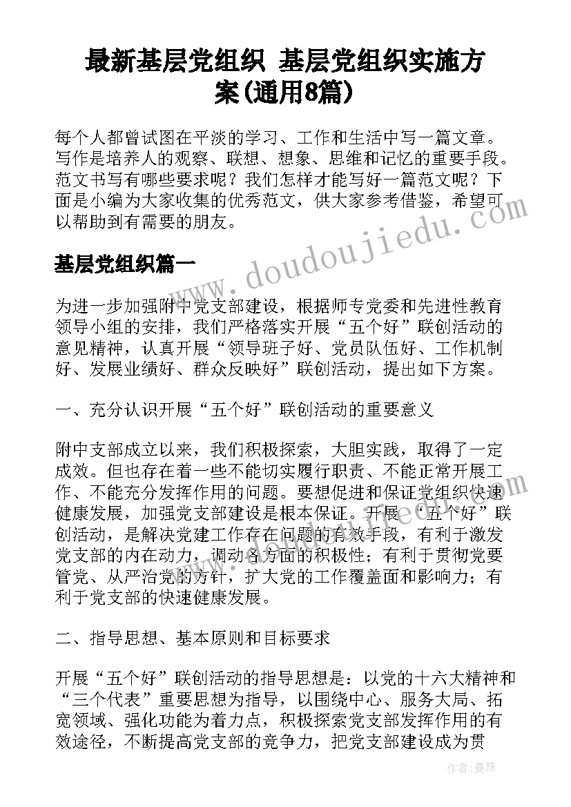 最新基层党组织 基层党组织实施方案(通用8篇)