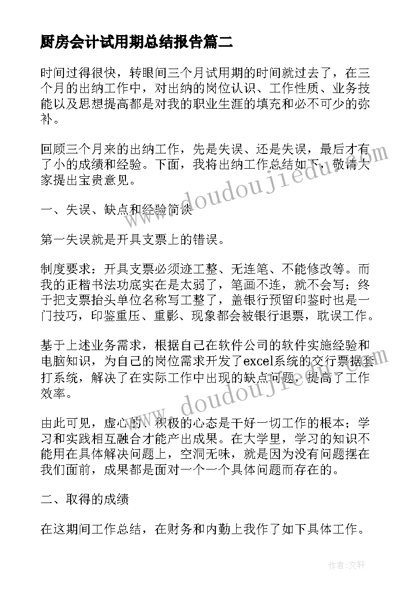 最新厨房会计试用期总结报告(汇总5篇)