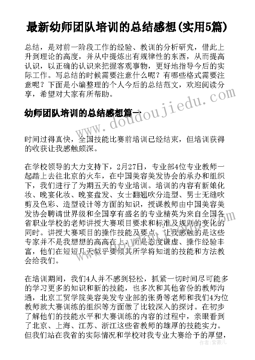 最新幼师团队培训的总结感想(实用5篇)