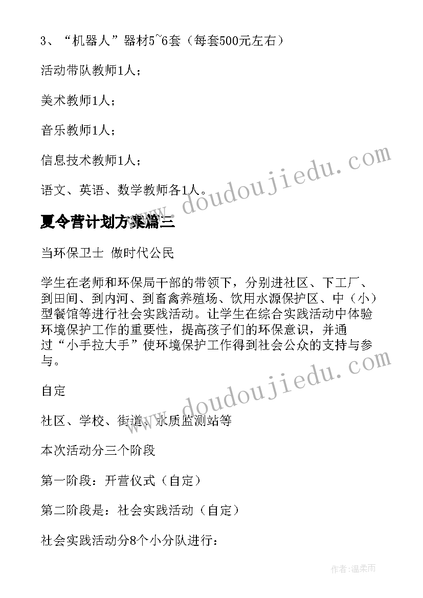 最新夏令营计划方案(大全5篇)