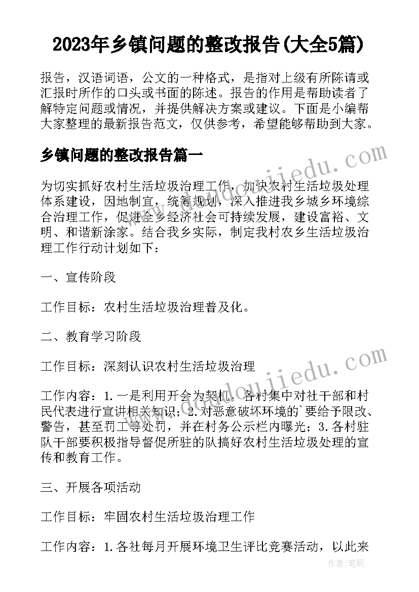 2023年乡镇问题的整改报告(大全5篇)