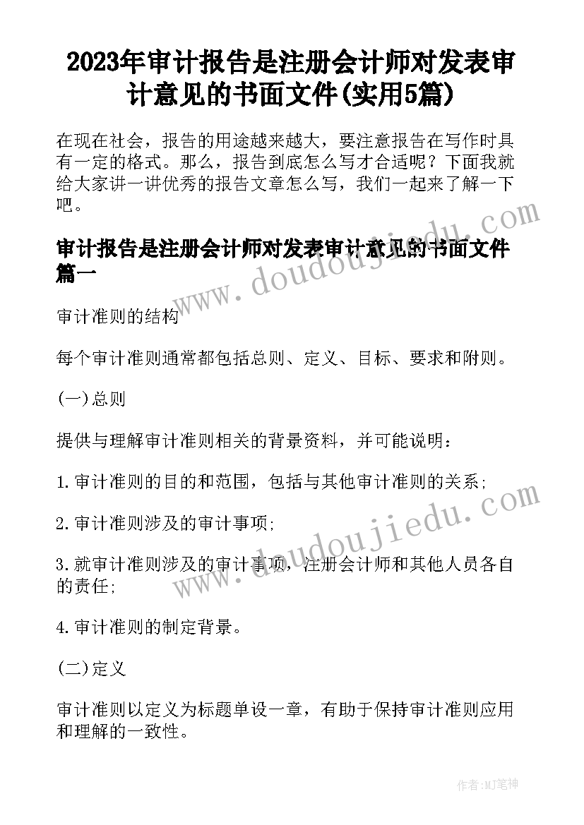 2023年审计报告是注册会计师对发表审计意见的书面文件(实用5篇)