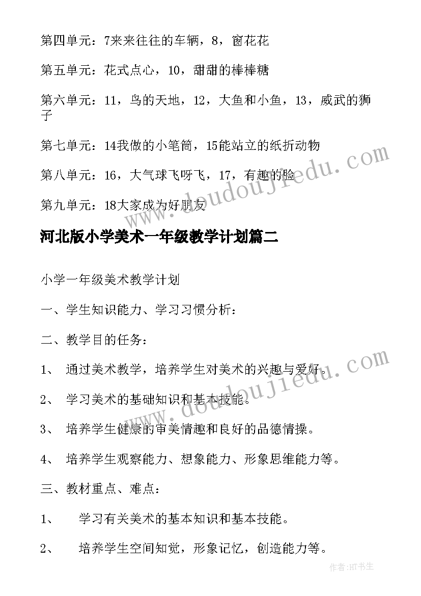 2023年河北版小学美术一年级教学计划(大全5篇)