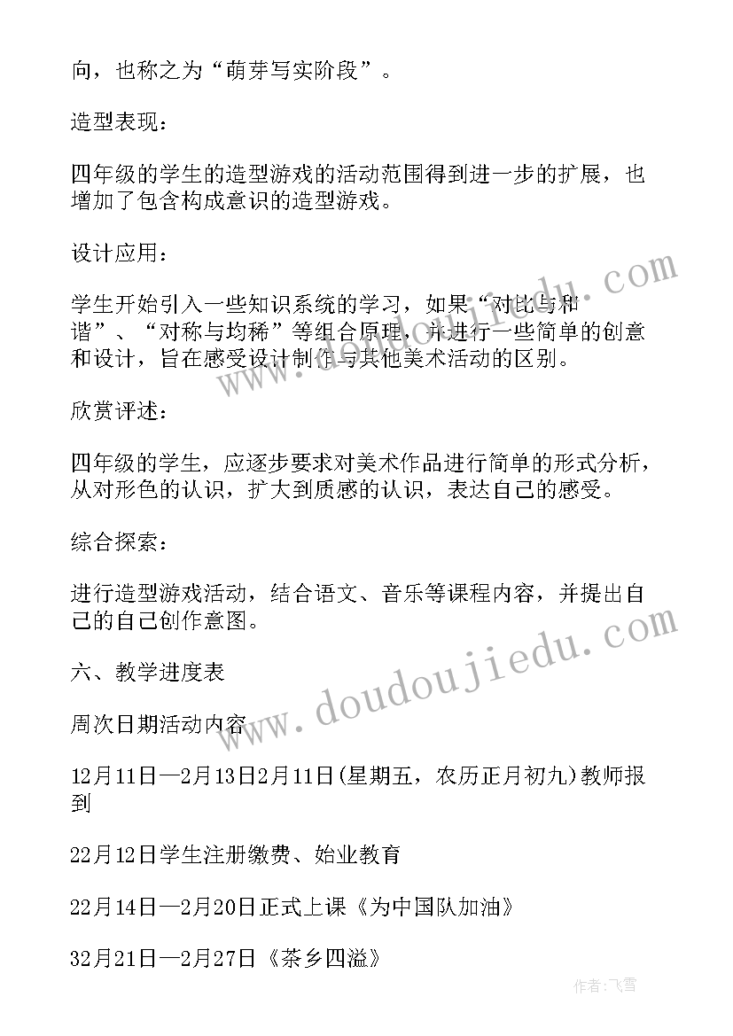 最新江西省青年井冈学者待遇 江西版小学四年级美术教学工作计划(实用5篇)