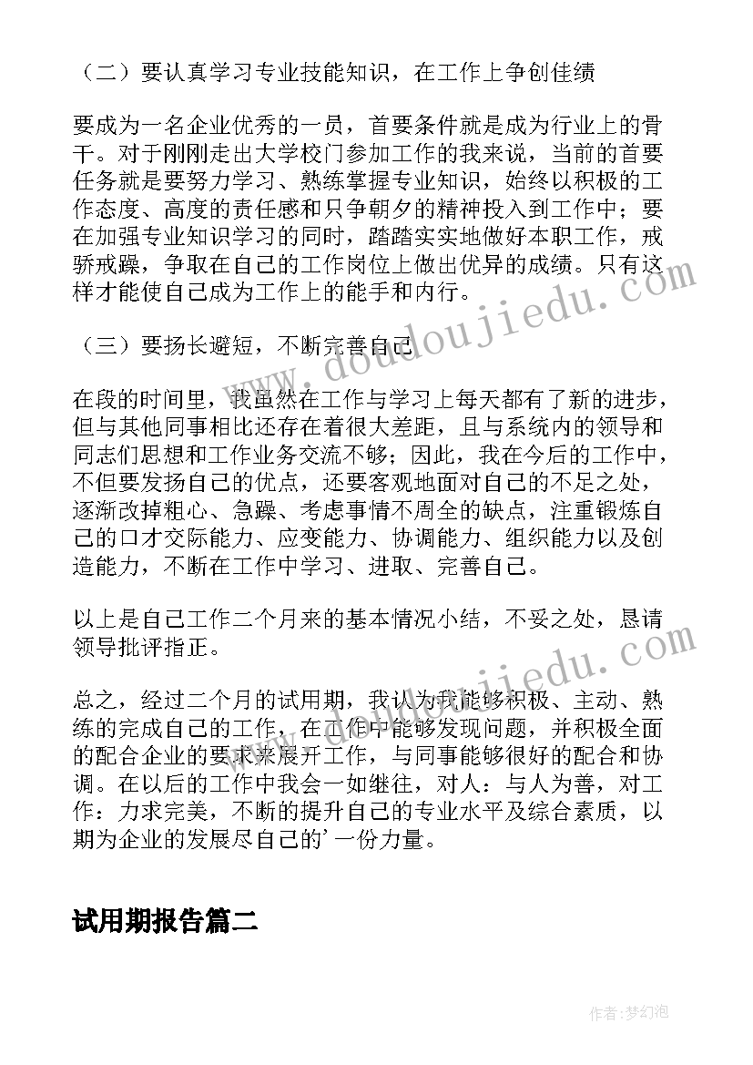 最新试用期报告(精选5篇)