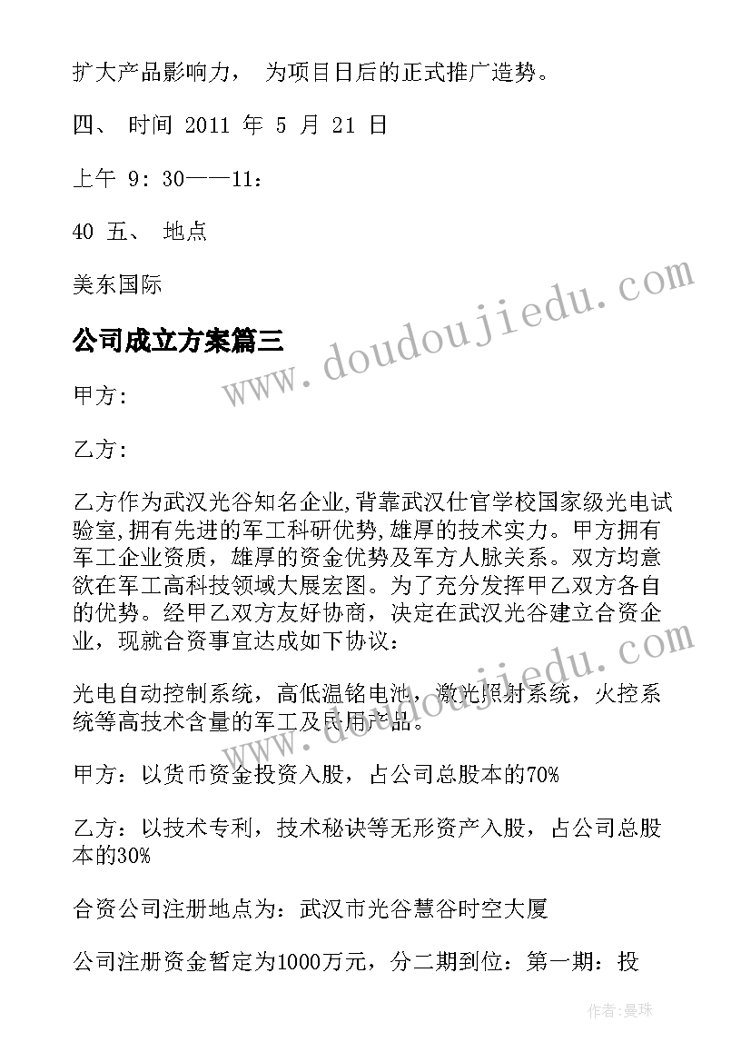 公司成立方案(大全5篇)