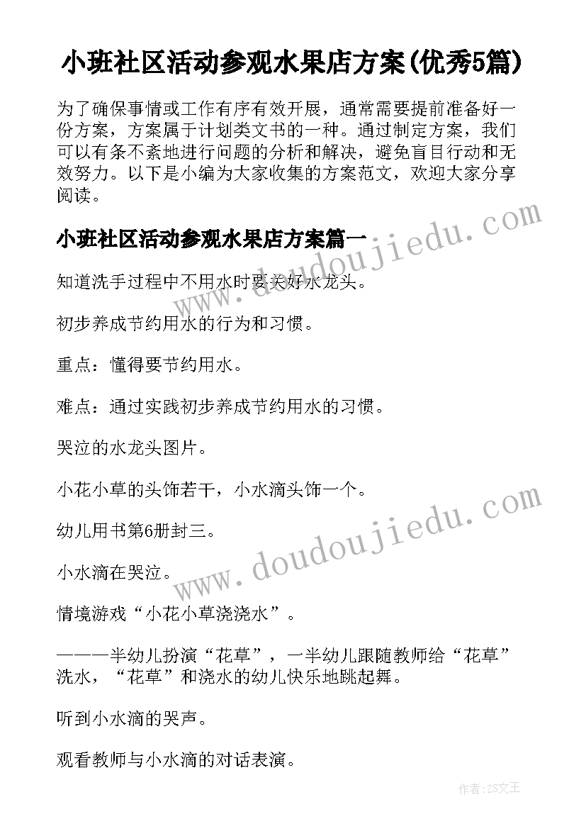 小班社区活动参观水果店方案(优秀5篇)