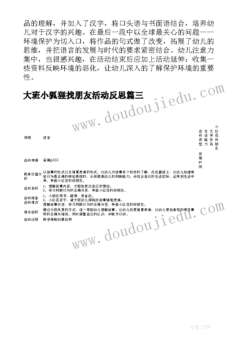 2023年大班小狐狸找朋友活动反思 大班语言活动教案好朋友与反思(实用5篇)