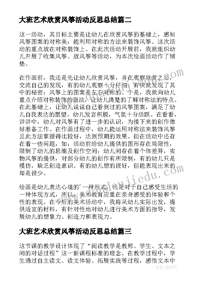 大班艺术欣赏风筝活动反思总结(模板5篇)