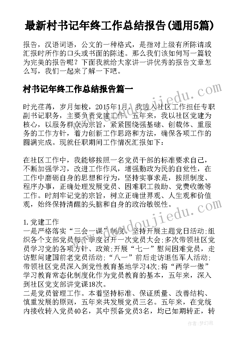 最新村书记年终工作总结报告(通用5篇)