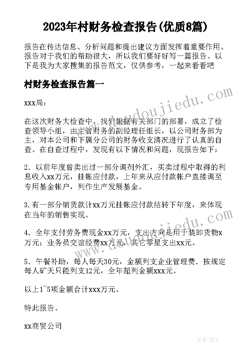 2023年村财务检查报告(优质8篇)