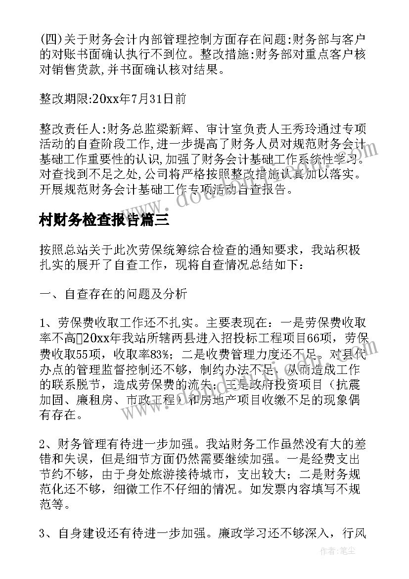 2023年村财务检查报告(优质8篇)