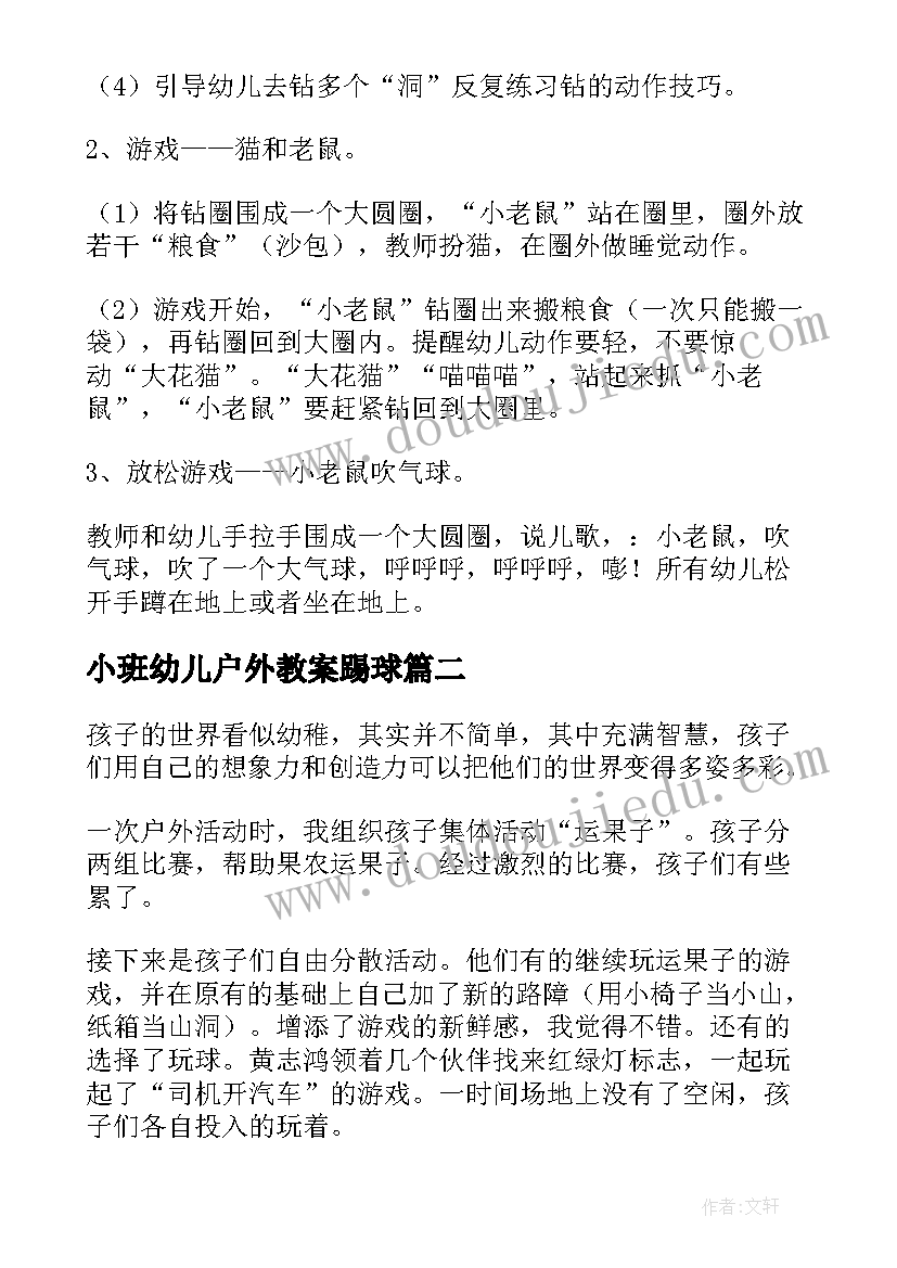 小班幼儿户外教案踢球 幼儿园小班体育户外活动教案(精选5篇)