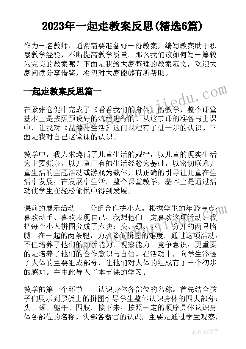 2023年一起走教案反思(精选6篇)