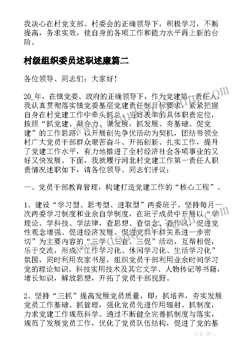 2023年村级组织委员述职述廉(通用5篇)