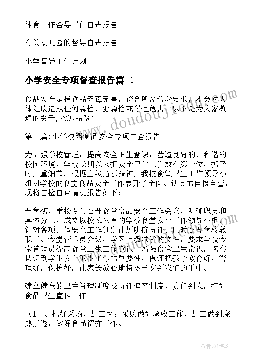 最新小学安全专项督查报告(精选5篇)