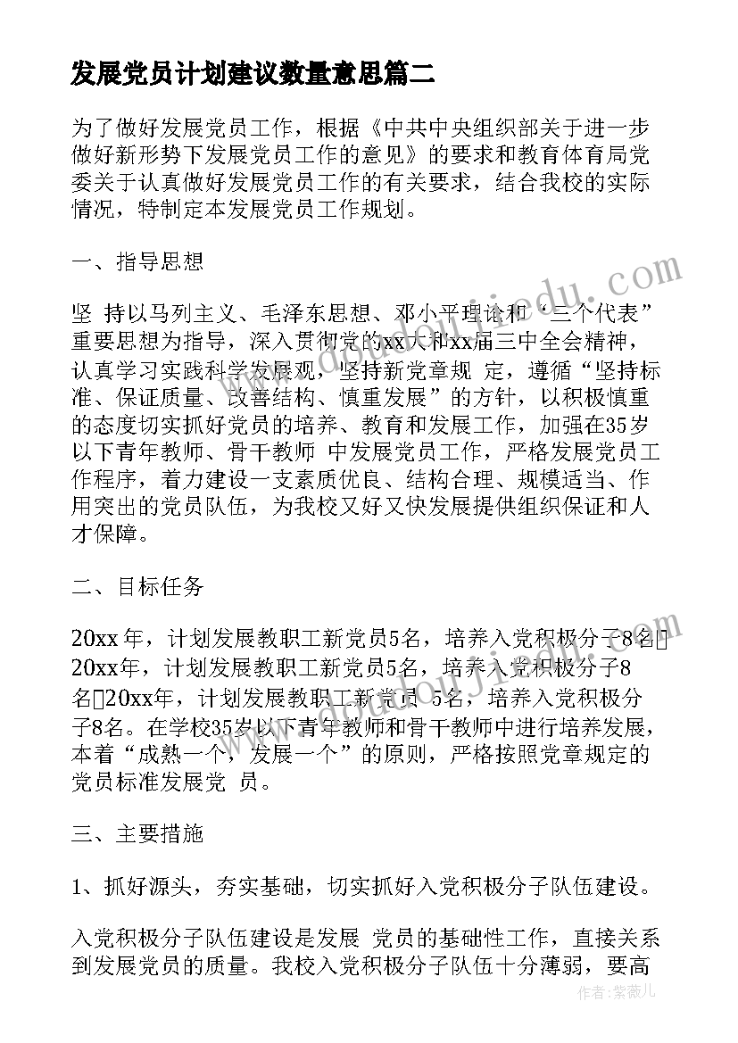 发展党员计划建议数量意思(优质6篇)