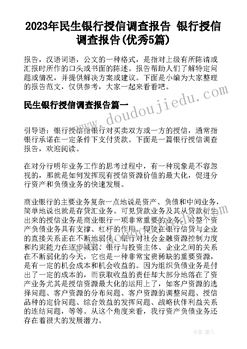 2023年民生银行授信调查报告 银行授信调查报告(优秀5篇)