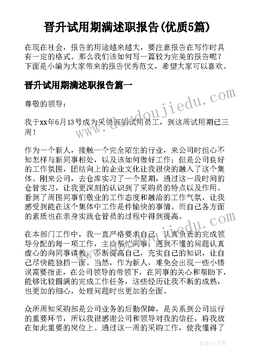 晋升试用期满述职报告(优质5篇)