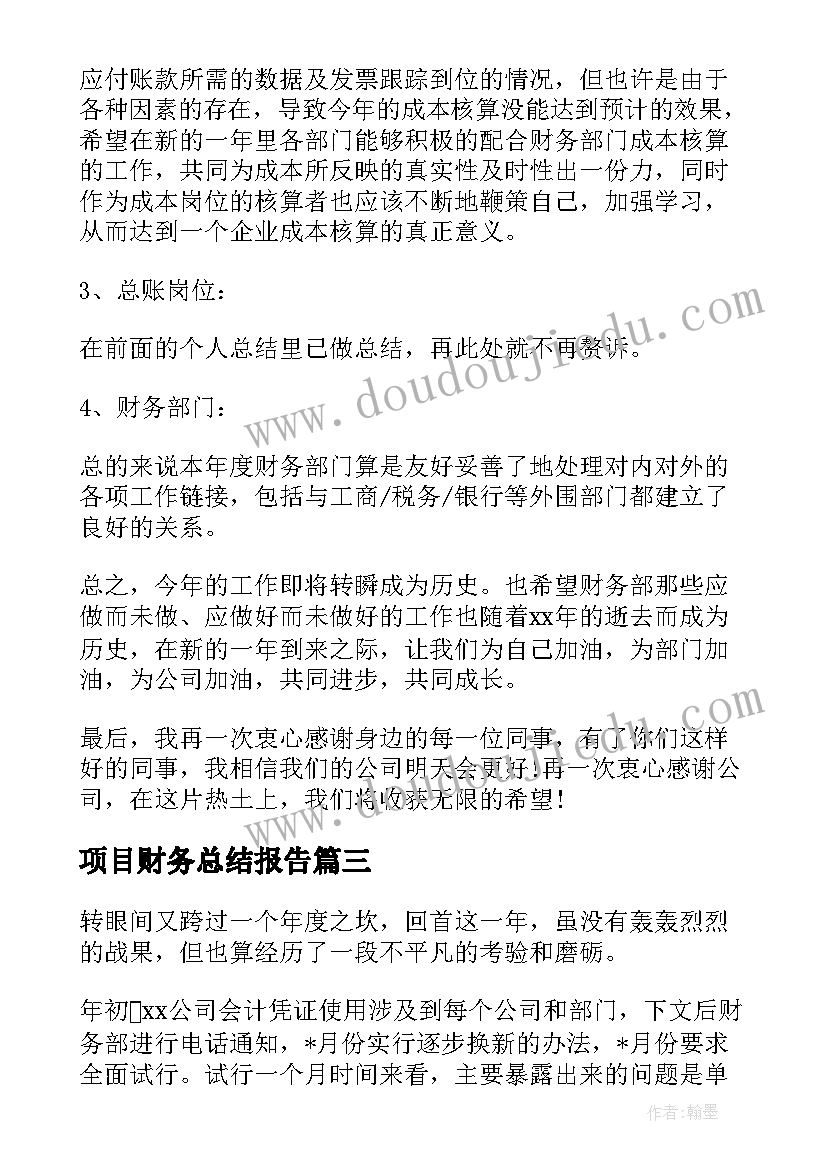 项目财务总结报告(大全10篇)