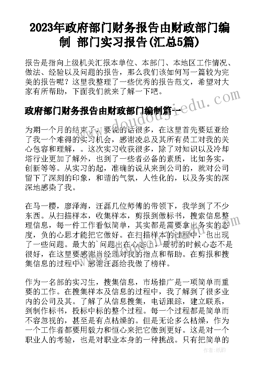 2023年政府部门财务报告由财政部门编制 部门实习报告(汇总5篇)