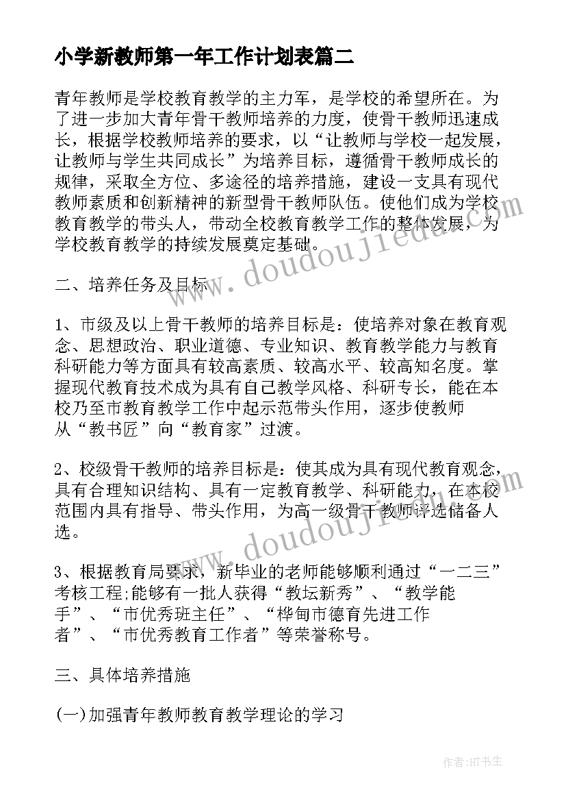 2023年小学新教师第一年工作计划表(通用5篇)