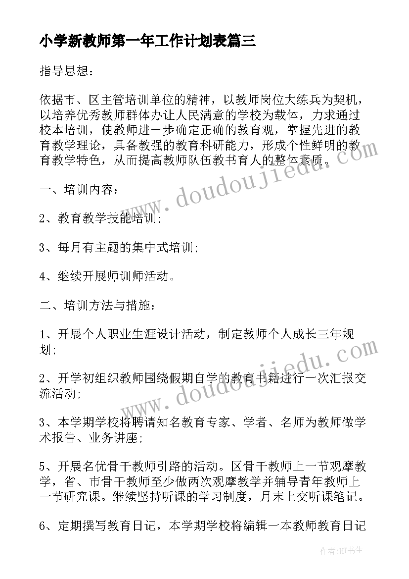 2023年小学新教师第一年工作计划表(通用5篇)