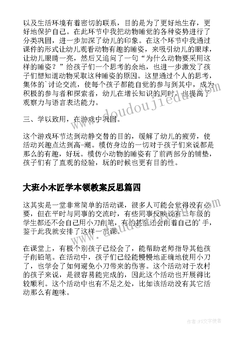 大班小木匠学本领教案反思(汇总5篇)