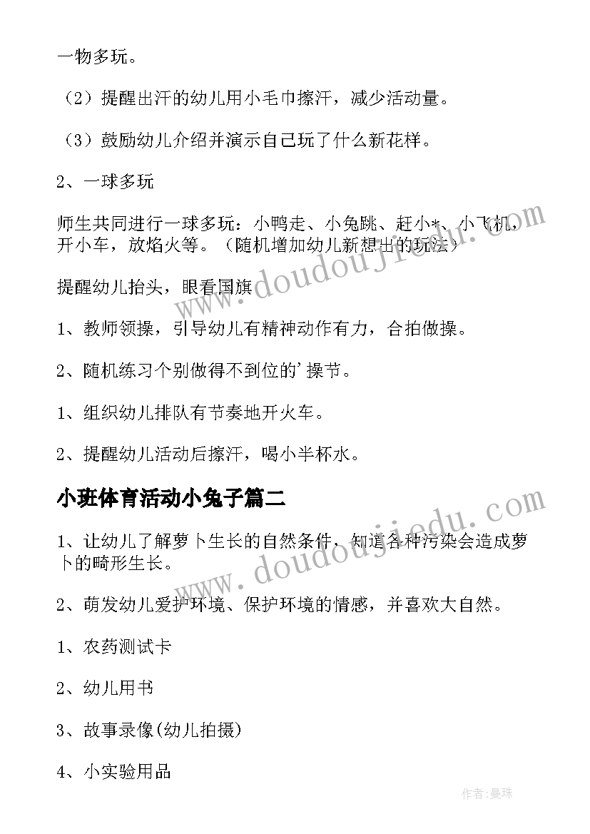 小班体育活动小兔子 经典幼儿园小班体育活动方案(模板9篇)