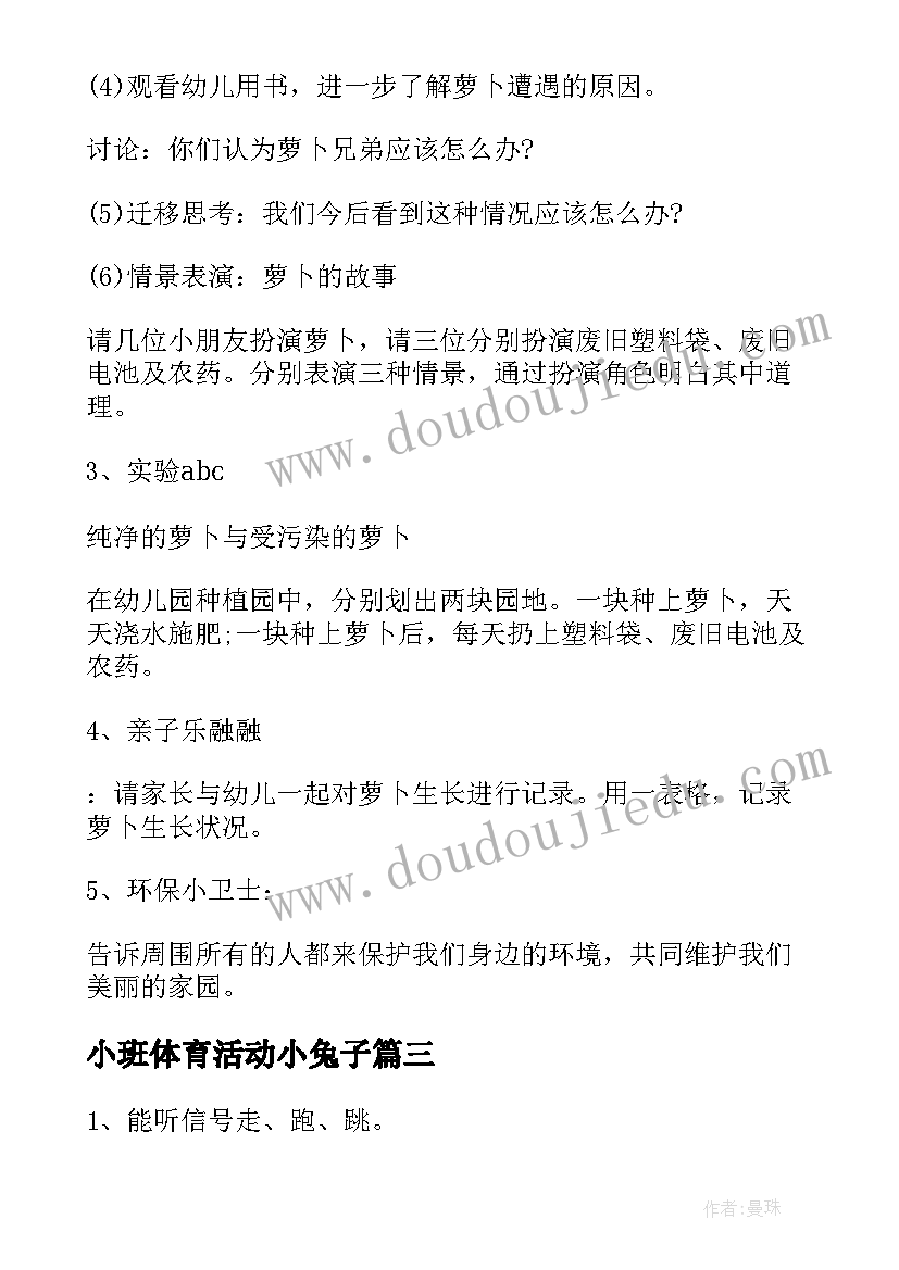 小班体育活动小兔子 经典幼儿园小班体育活动方案(模板9篇)