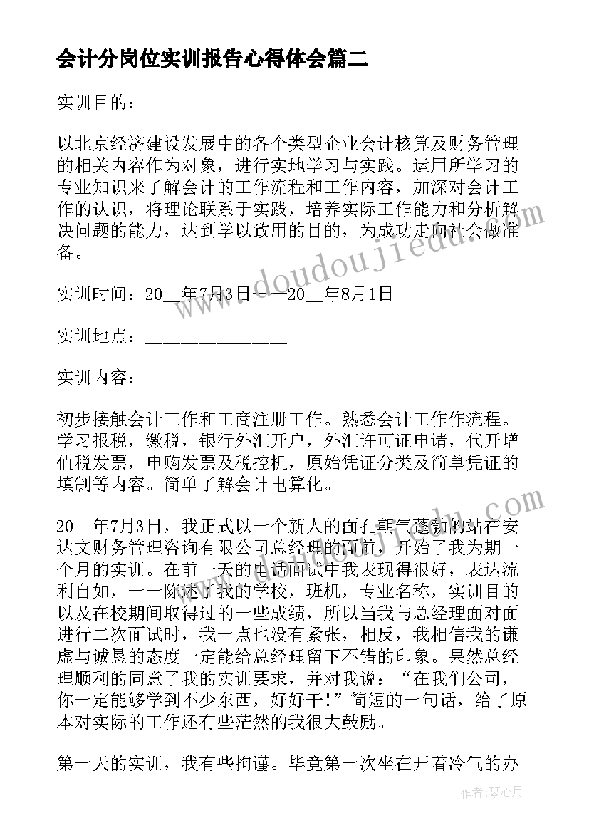 2023年会计分岗位实训报告心得体会(模板5篇)