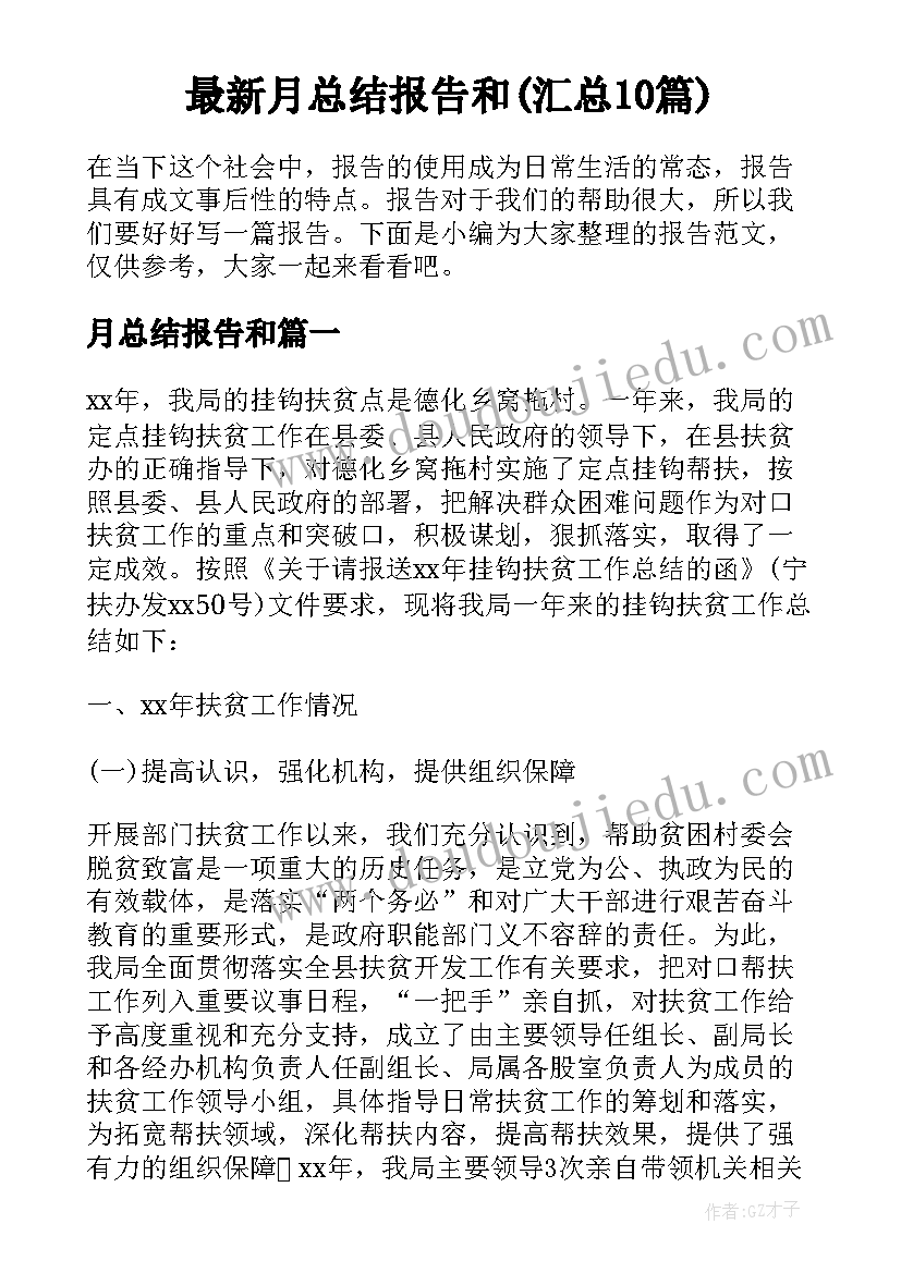 最新月总结报告和(汇总10篇)