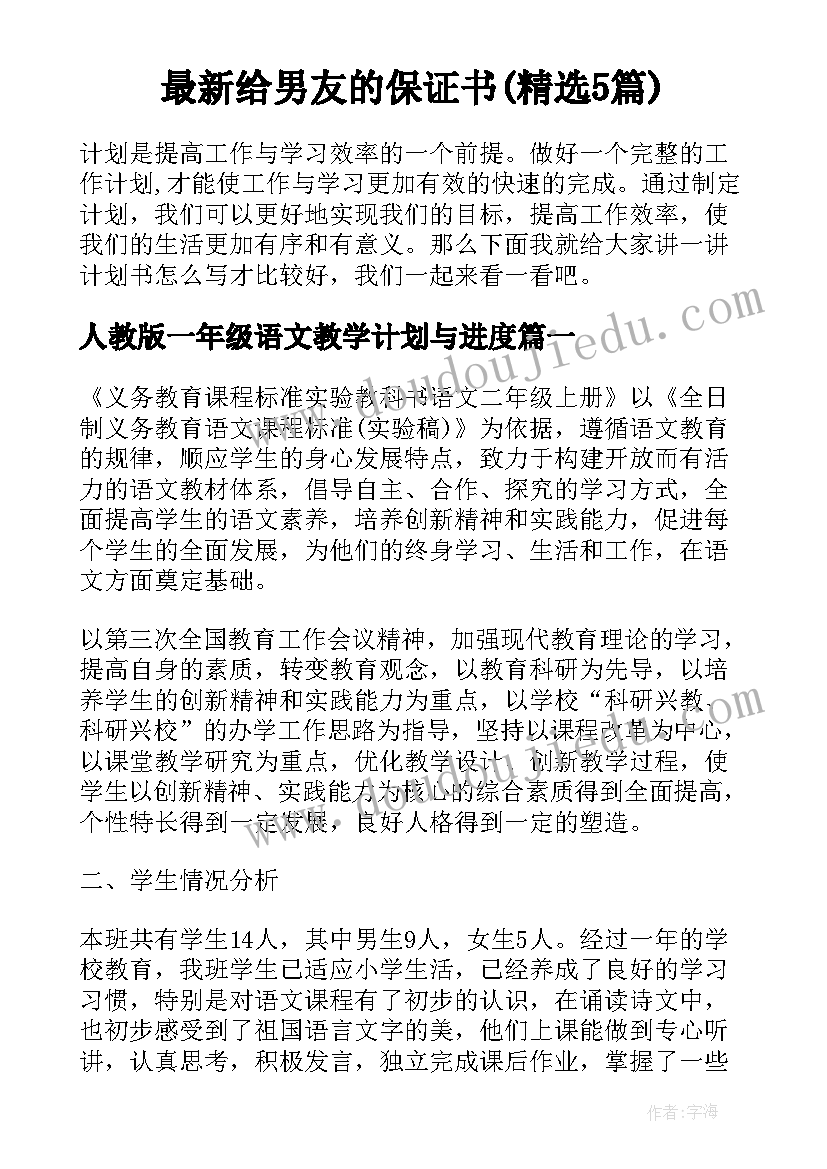 最新给男友的保证书(精选5篇)