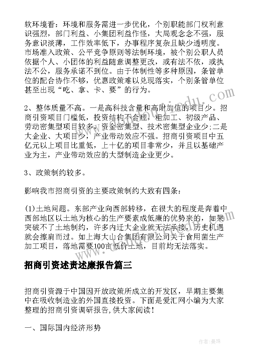 招商引资述责述廉报告(精选6篇)