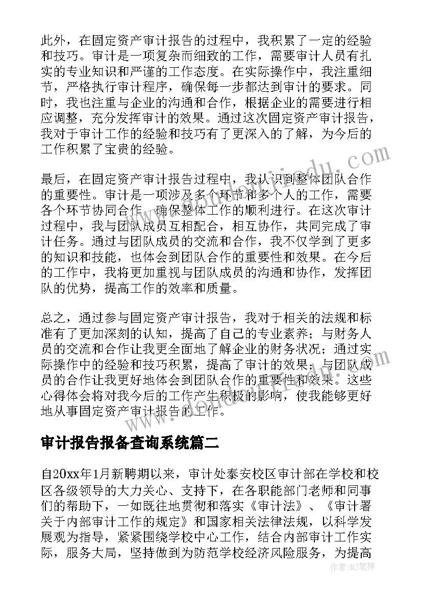 审计报告报备查询系统 固定资产审计报告心得体会(优质6篇)