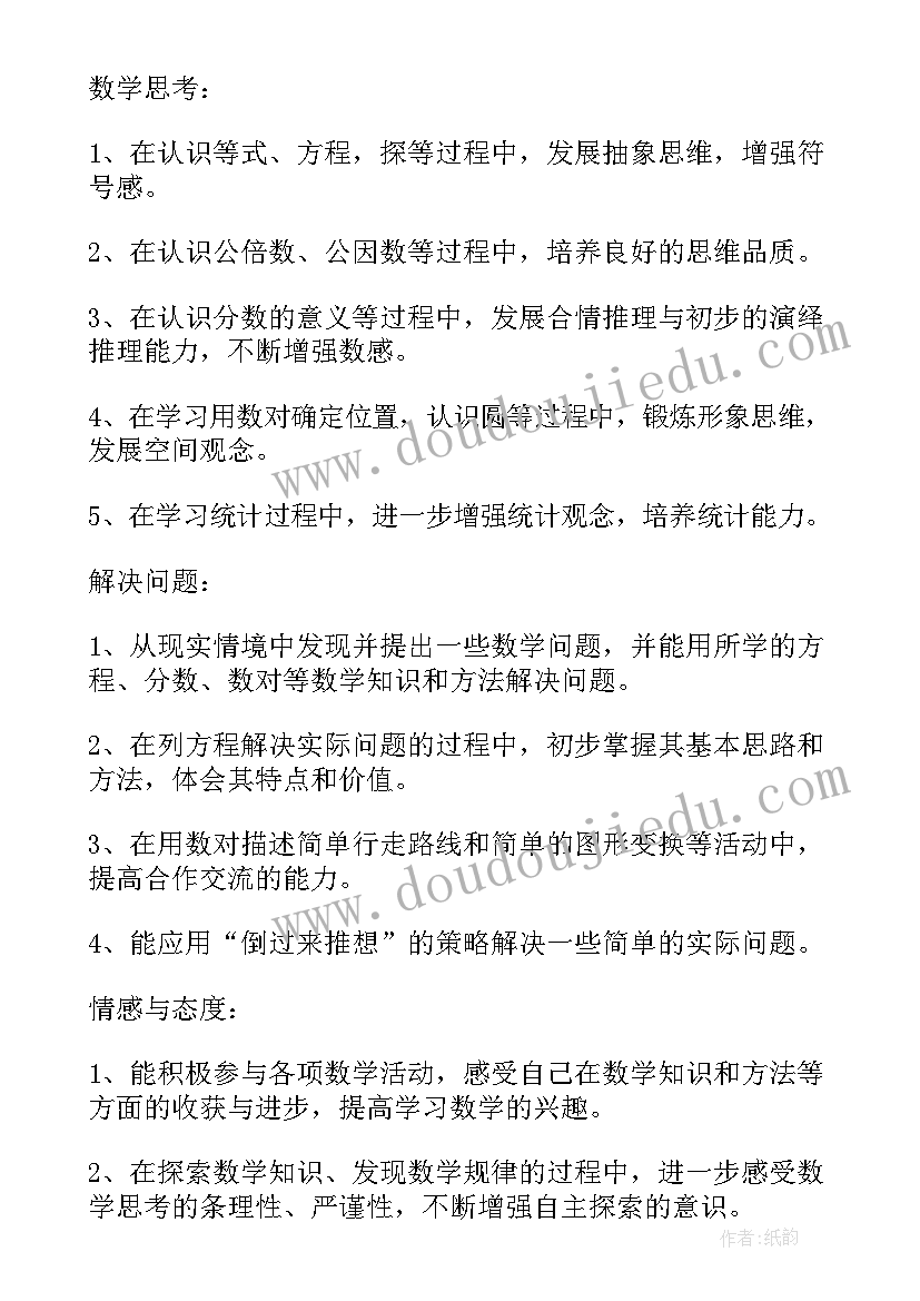 五年级下学期数学工作计划(优秀6篇)