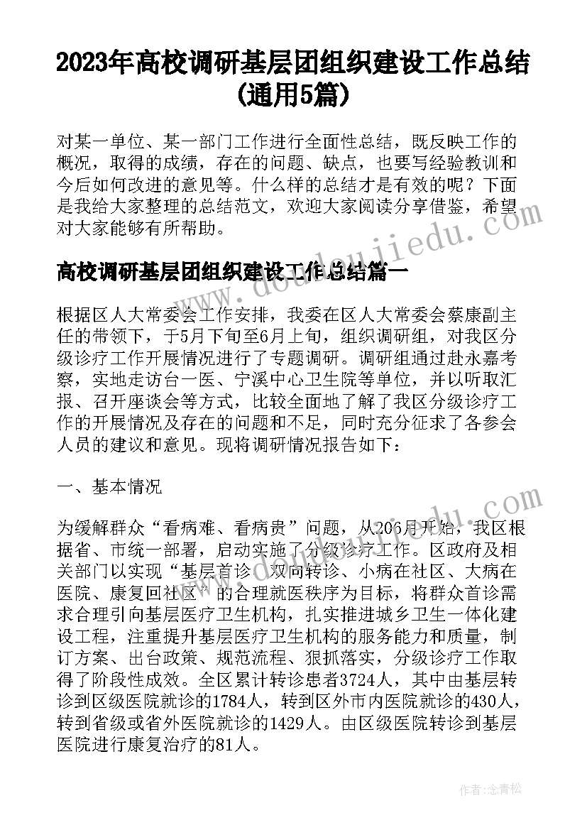 2023年高校调研基层团组织建设工作总结(通用5篇)