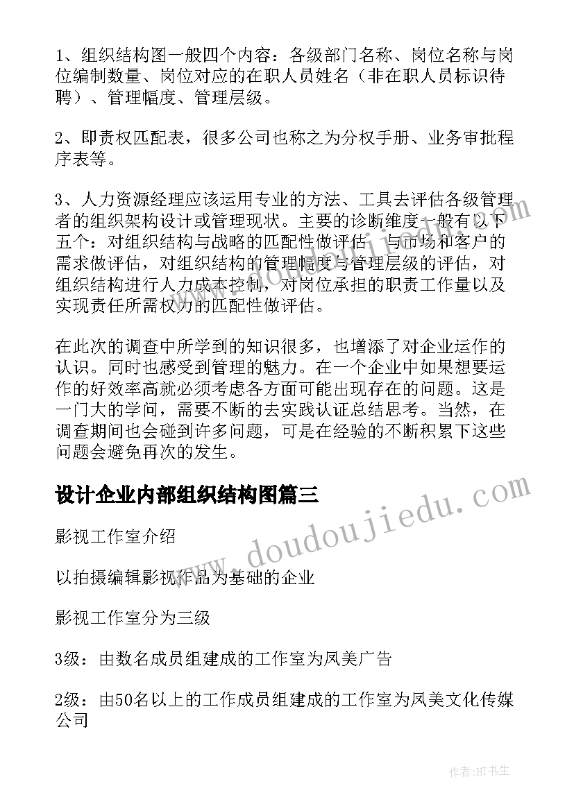 2023年设计企业内部组织结构图 企业内部组织结构的调查报告(模板5篇)