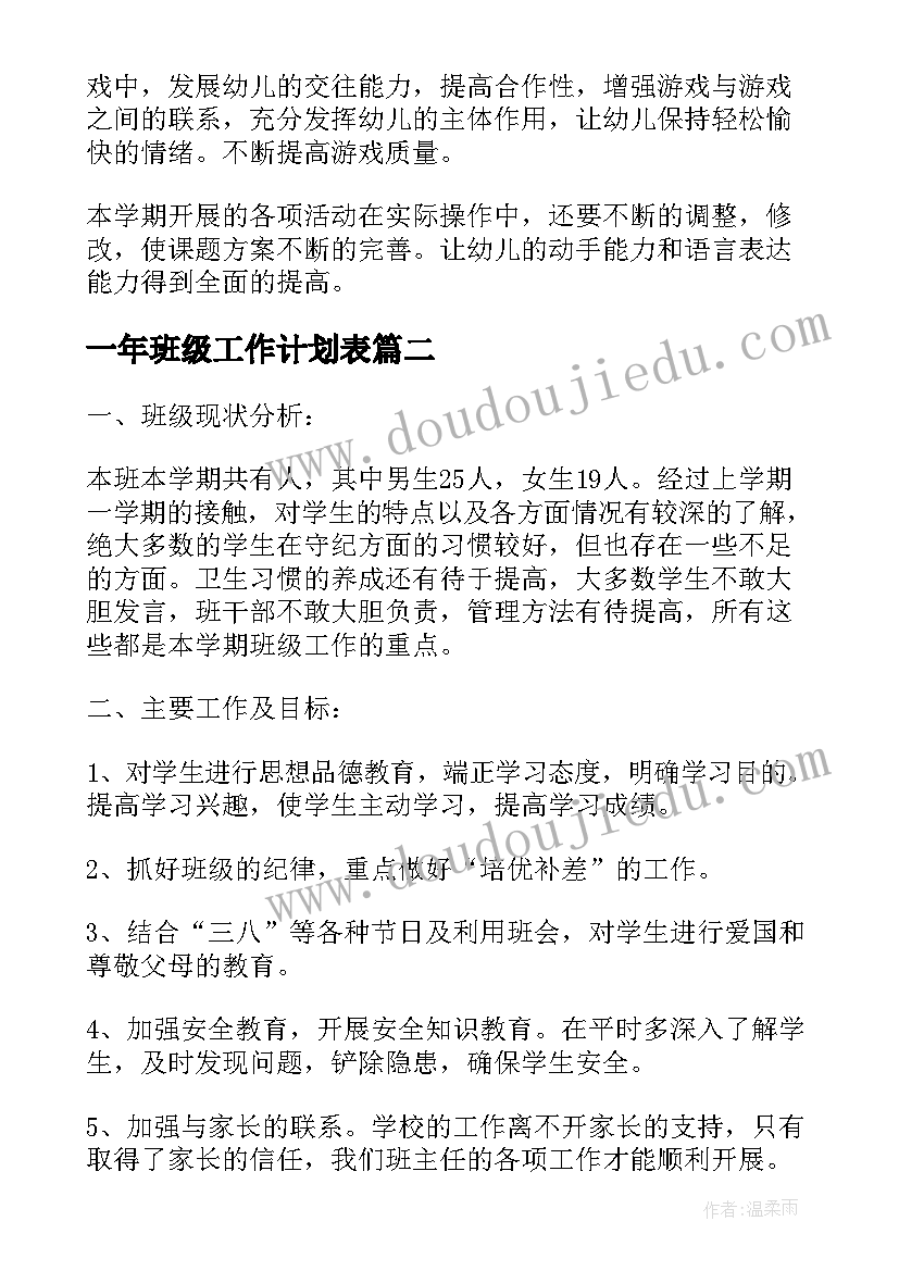 一年班级工作计划表 一年级班级工作计划(汇总5篇)