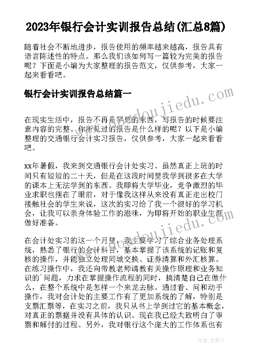 2023年银行会计实训报告总结(汇总8篇)