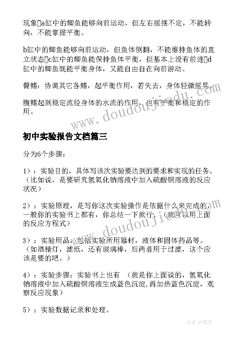 初中实验报告文档(精选5篇)