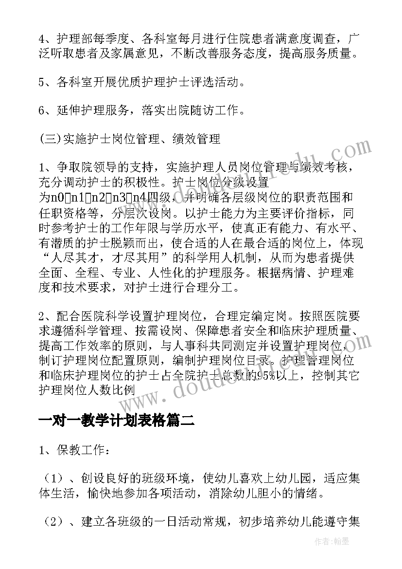 最新一对一教学计划表格(优质8篇)