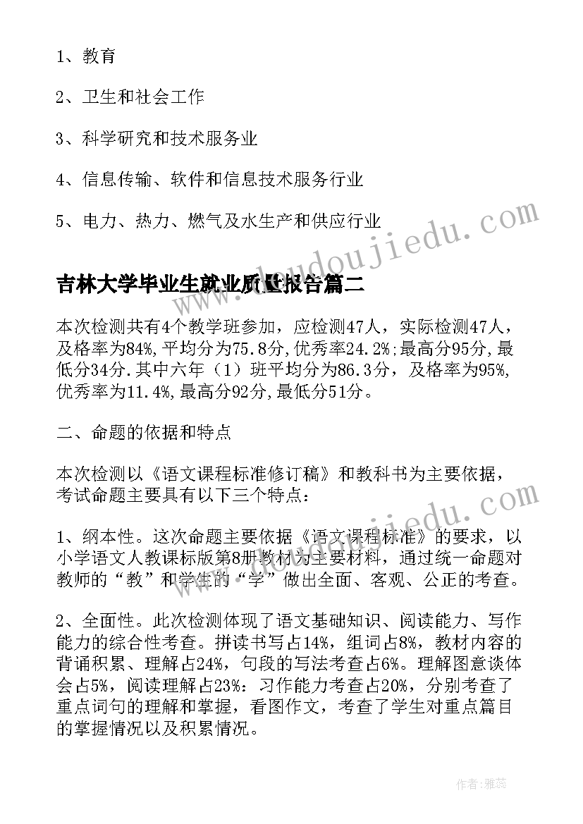 吉林大学毕业生就业质量报告 东南大学发布届毕业生就业质量报告(模板5篇)