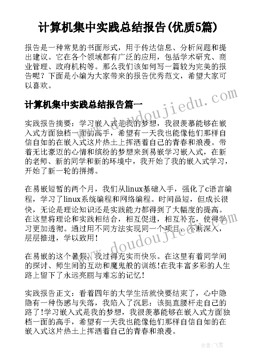 计算机集中实践总结报告(优质5篇)