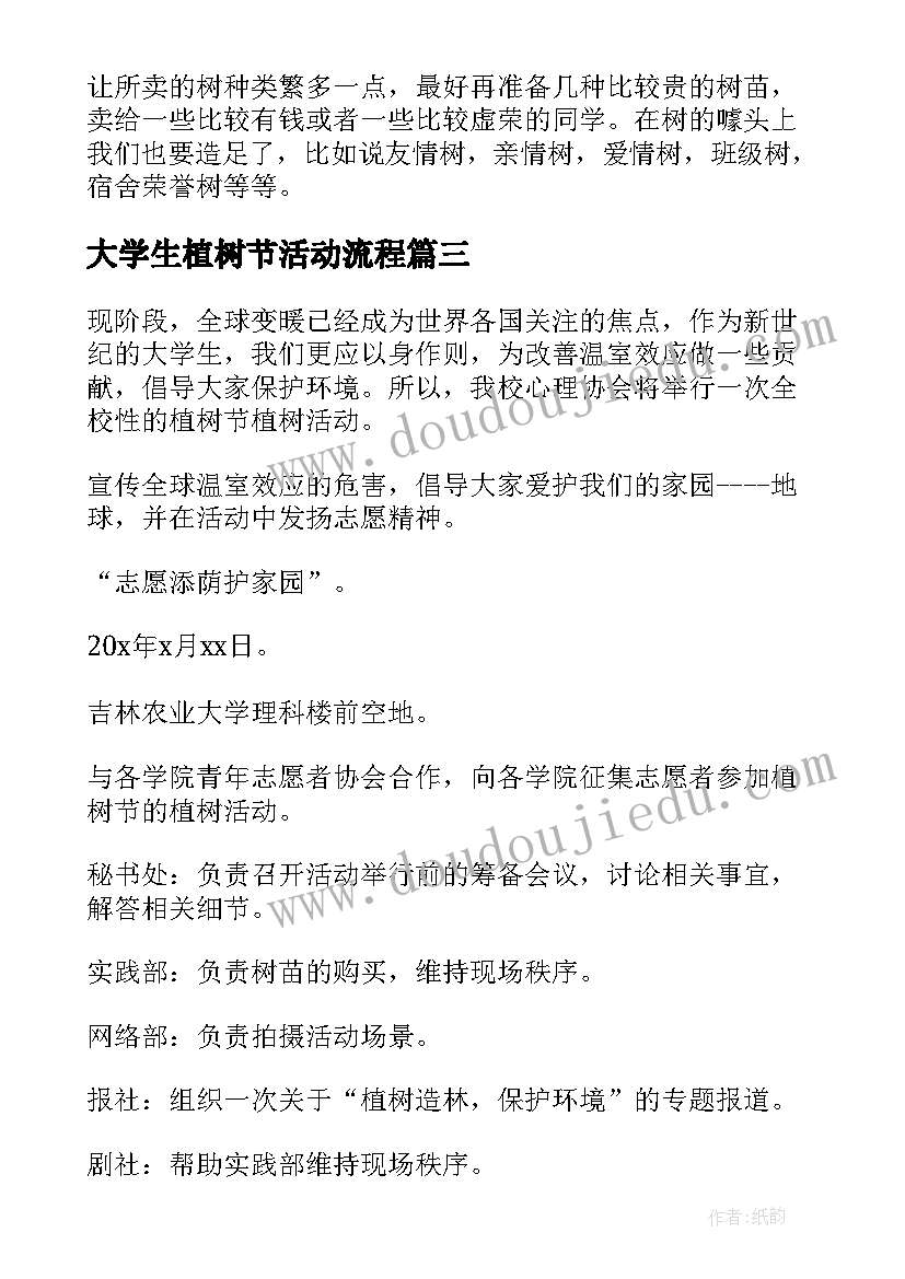 最新大学生植树节活动流程 大学的植树节活动策划书(优秀8篇)