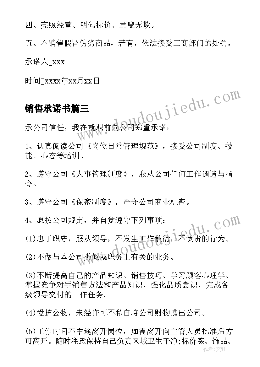 2023年销售承诺书(汇总6篇)