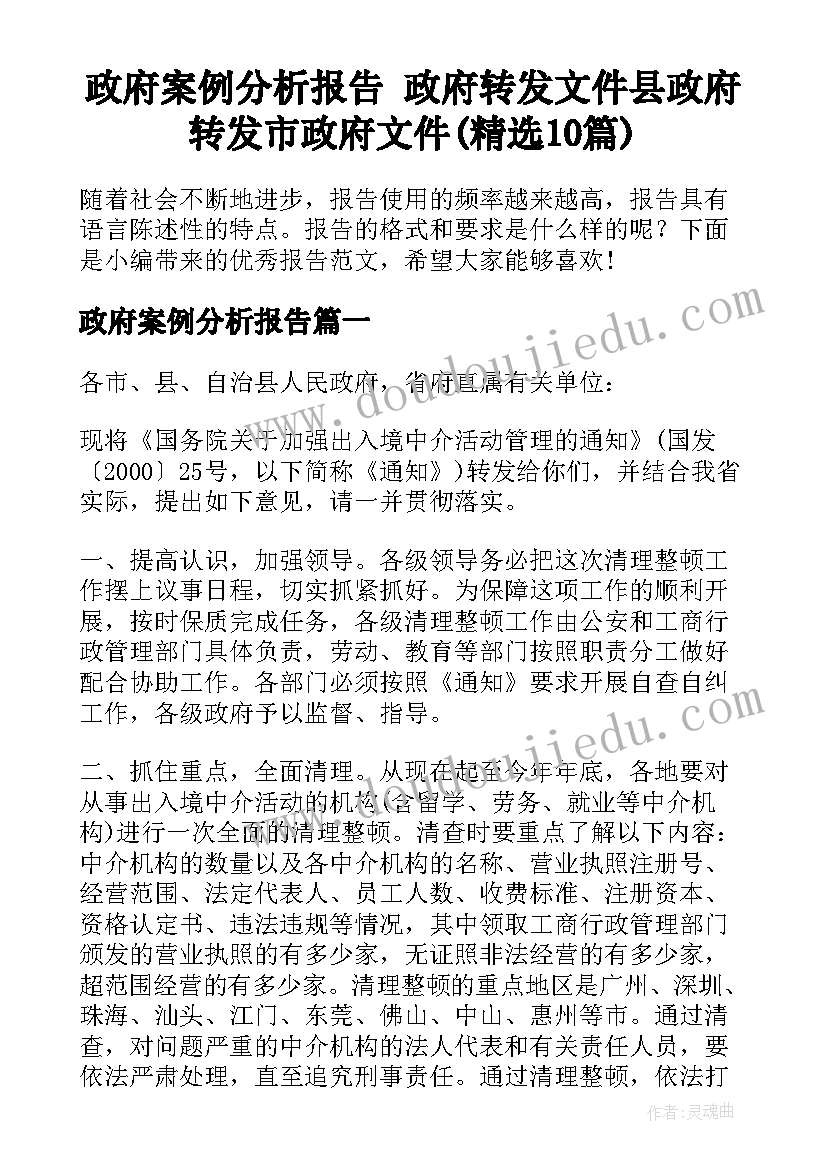 政府案例分析报告 政府转发文件县政府转发市政府文件(精选10篇)