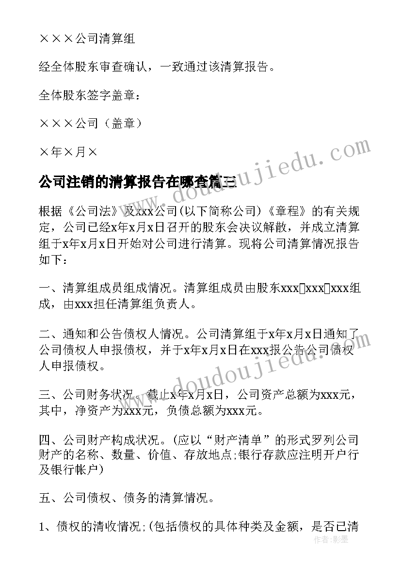 2023年公司注销的清算报告在哪查(汇总5篇)