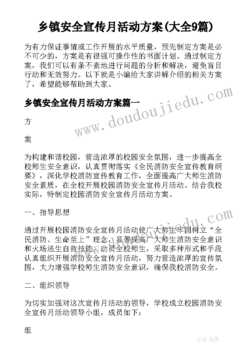 乡镇安全宣传月活动方案(大全9篇)